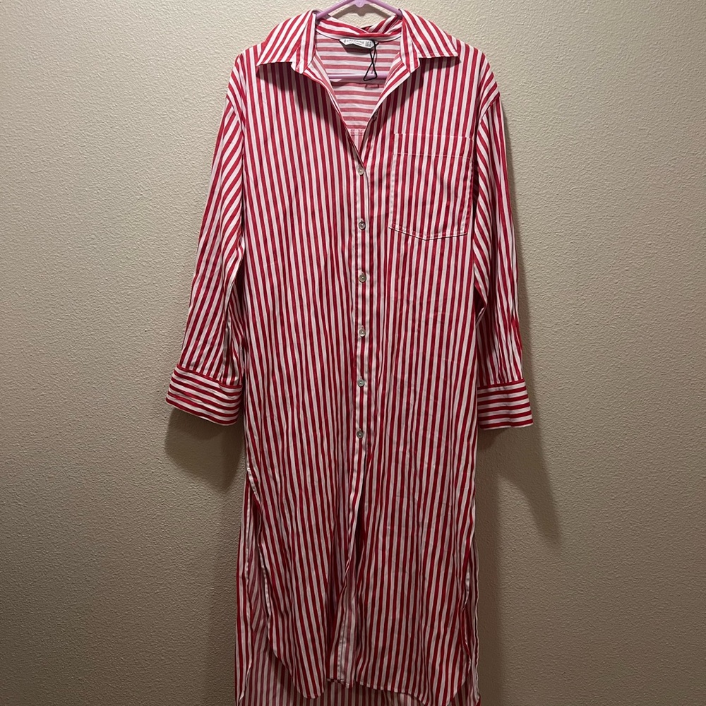 Stradivarius Red and White Striped Shirt